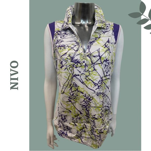 Nivo Golf Women's Abstract Print Top Sleeveless Polo Purple, White Green Medium - Picture 1 of 7